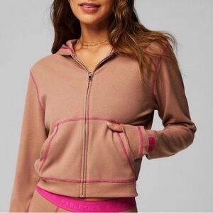 Fabletics Women's Hoodie in Brown with Pink Details